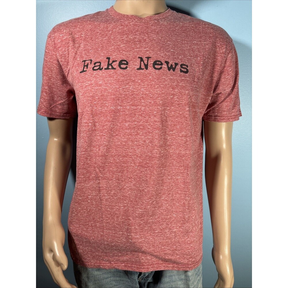 Fake News Graphic Tee (Size L) Heathered Pink T-Shirt • EUC